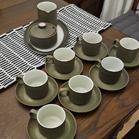 Elegant Olive Green Stoneware Tea Set - Picture 1 of 5